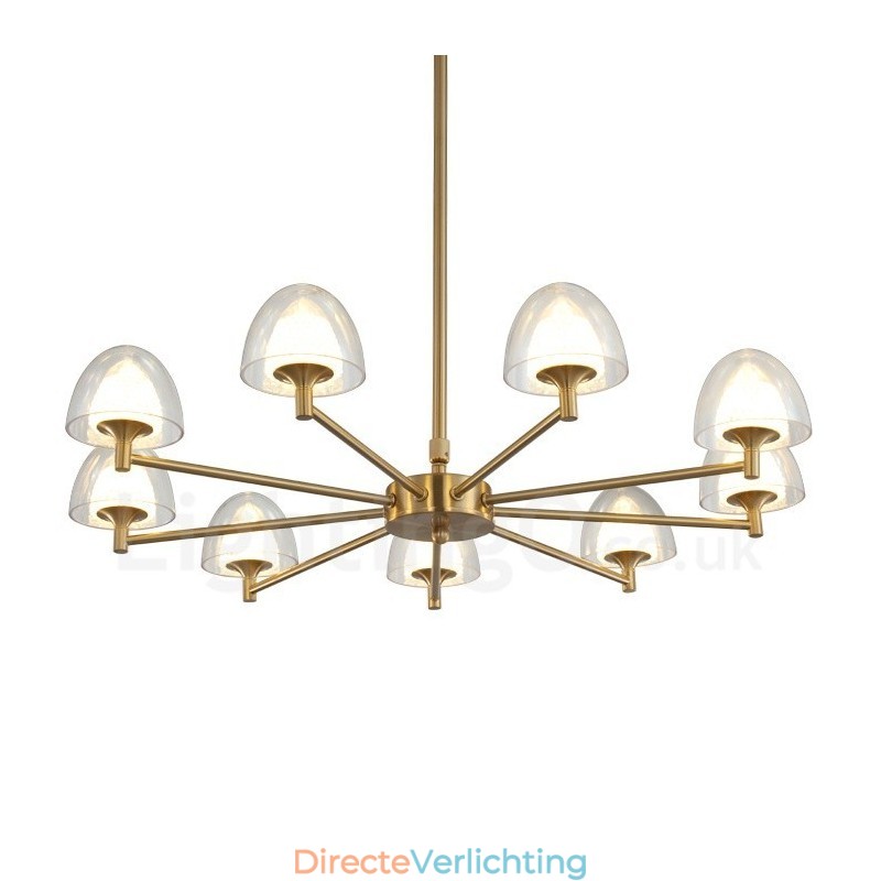 Moderne, eigentijdse 9-lichts metalen kroonluchter met acryl kap