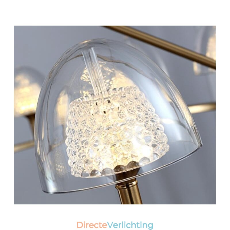 Moderne, eigentijdse 9-lichts metalen kroonluchter met acryl kap