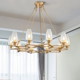 Moderne, eigentijdse hanglamp van staal met 10 lampen en glazen kap