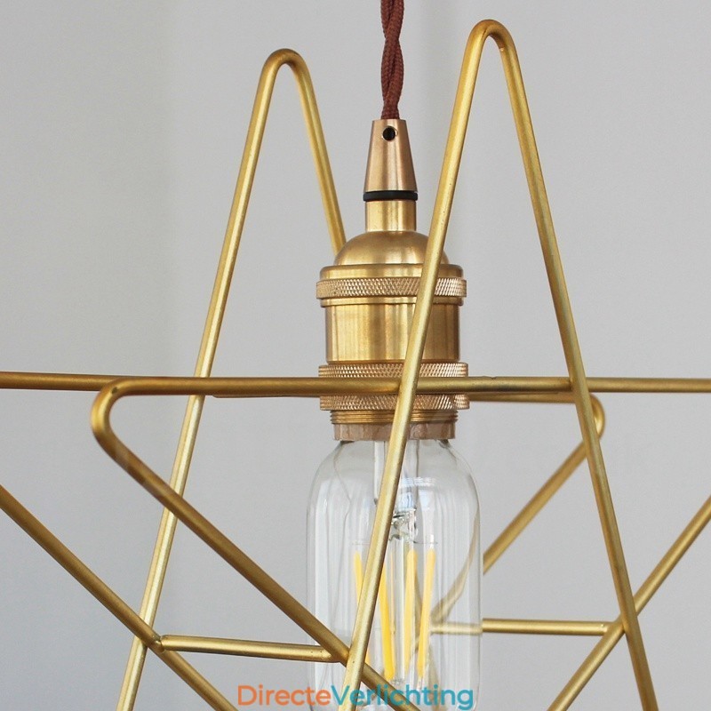 Moderne, eigentijdse 1-lichts messing hanglamp met kap