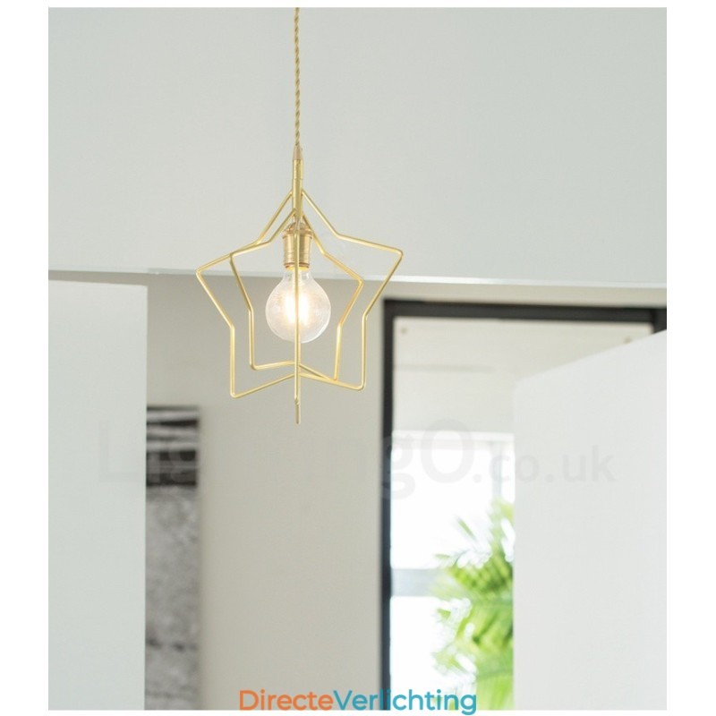 Moderne, eigentijdse 1-lichts messing hanglamp met kap
