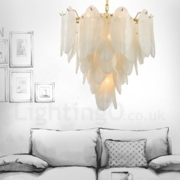 Moderne, eigentijdse hanglamp van staal met 6 lampen en glazen kap