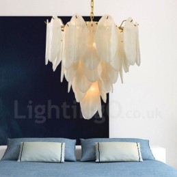 Moderne, eigentijdse hanglamp van staal met 6 lampen en glazen kap