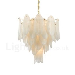 Moderne, eigentijdse hanglamp van staal met 6 lampen en glazen kap