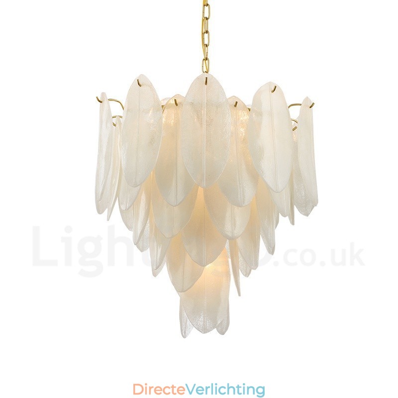 Moderne, eigentijdse hanglamp van staal met 6 lampen en glazen kap