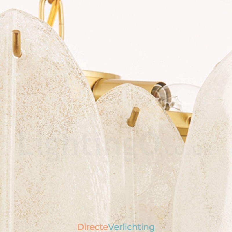 Moderne, eigentijdse hanglamp van staal met 6 lampen en glazen kap