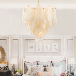 Moderne, eigentijdse hanglamp van staal met 6 lampen en glazen kap