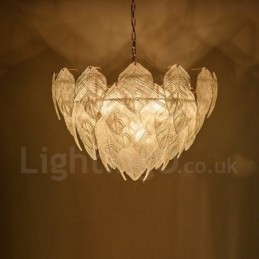 Moderne, eigentijdse hanglamp van staal met 4 lampen en glazen kap