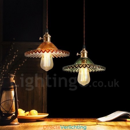 Rustieke Lodge Retro 1-lichts stalen hanglamp met glazen kap Rustieke Lodge Retro 1-lichts stalen hanglamp met glazen kap