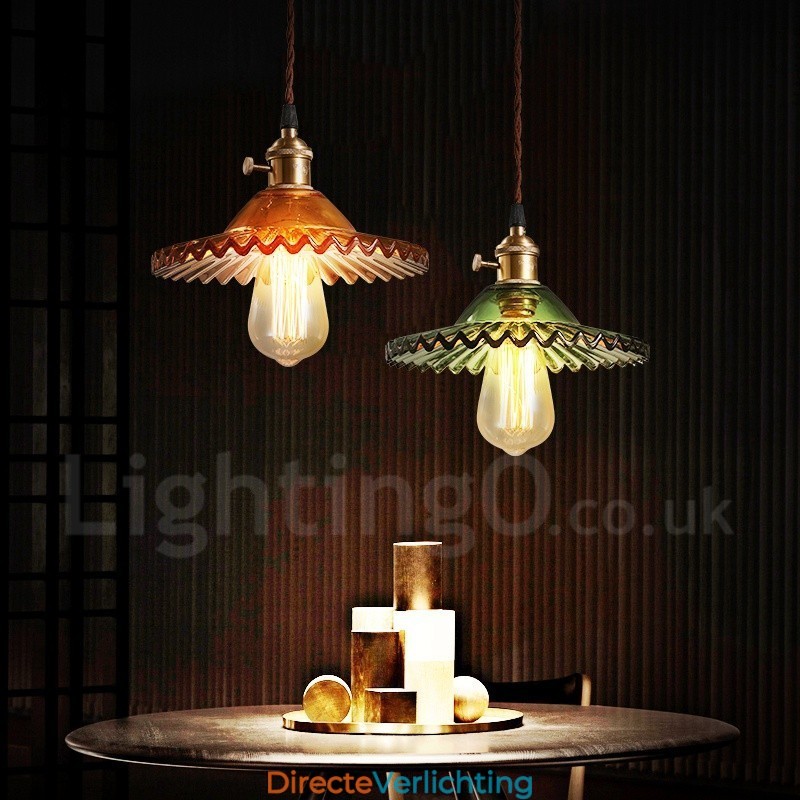 Rustieke Lodge Retro 1-lichts stalen hanglamp met glazen kap