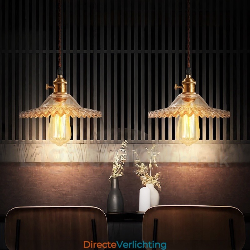 Rustieke Lodge Retro 1-lichts stalen hanglamp met glazen kap