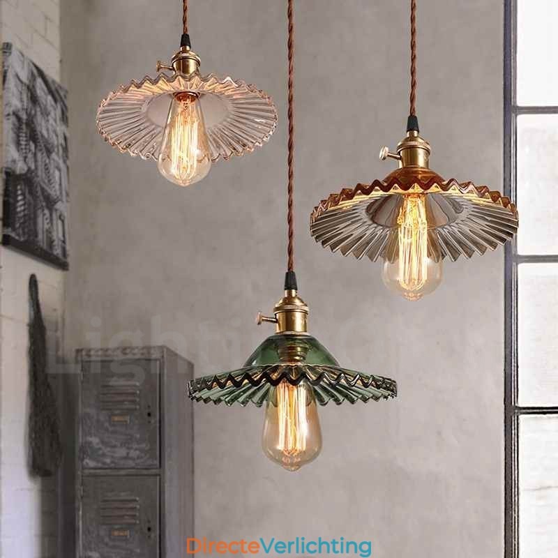 Rustieke Lodge Retro 1-lichts stalen hanglamp met glazen kap