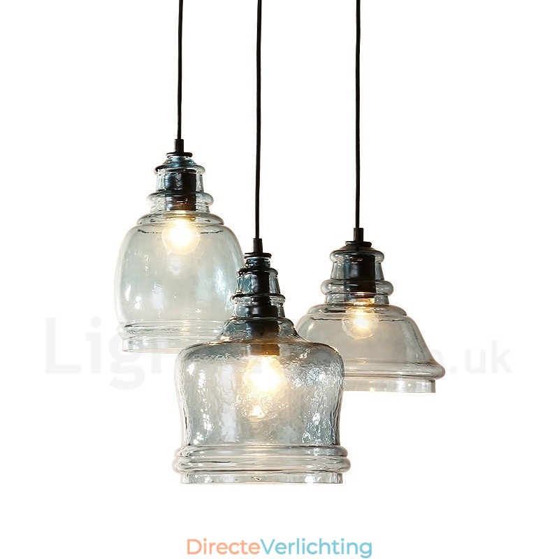 Moderne, eigentijdse hanglamp van staal met 1 licht en glazen kap