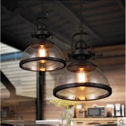 Retro 1-lichts stalen hanglamp met glazen kap