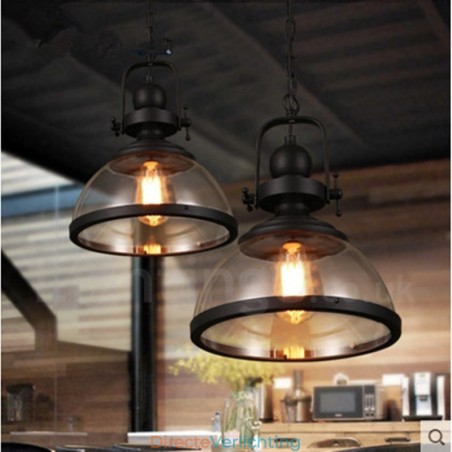 Retro 1-lichts stalen hanglamp met glazen kap Retro 1-lichts stalen hanglamp met glazen kap