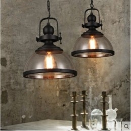 Retro 1-lichts stalen hanglamp met glazen kap