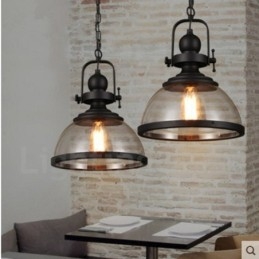 Retro 1-lichts stalen hanglamp met glazen kap