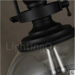 Retro 1-lichts stalen hanglamp met glazen kap