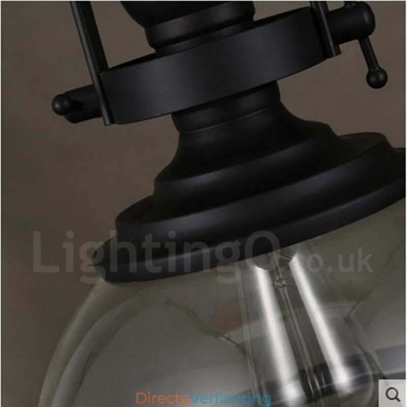 Retro 1-lichts stalen hanglamp met glazen kap