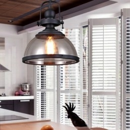 Retro 1-lichts stalen hanglamp met glazen kap