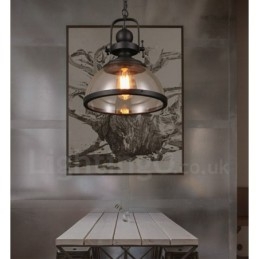 Retro 1-lichts stalen hanglamp met glazen kap