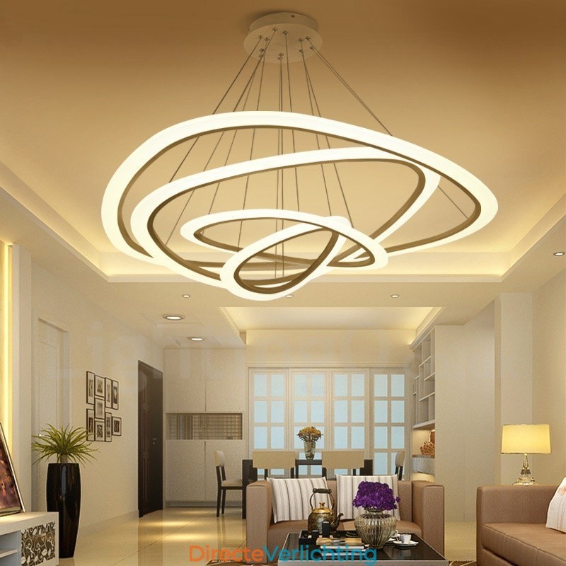 Dimbaar met afstandsbediening Moderne eigentijdse 4-lichts aluminiumlegering hanglamp met acryl kap