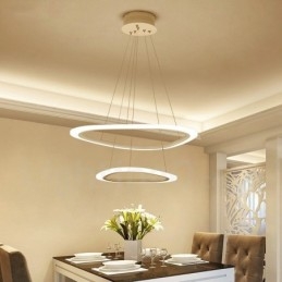 Dimbaar met afstandsbediening Moderne eigentijdse 2-rings aluminiumlegering hanglamp met acryl kap