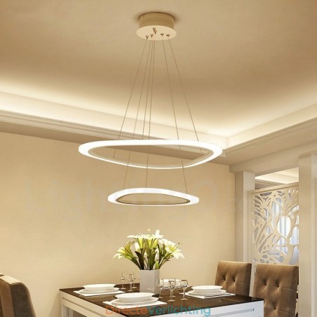 Dimbaar met afstandsbediening Moderne eigentijdse 2-rings aluminiumlegering hanglamp met acryl kap Dimbaar met afstandsbediening Moderne eigentijdse 2-rings aluminiumlegering hanglamp met acryl kap