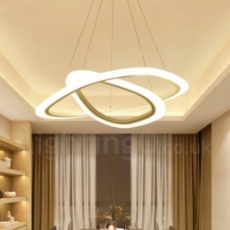 Dimbaar met afstandsbediening Moderne eigentijdse 2-rings aluminiumlegering hanglamp met acryl kap