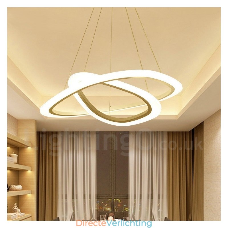 Dimbaar met afstandsbediening Moderne eigentijdse 2-rings aluminiumlegering hanglamp met acryl kap