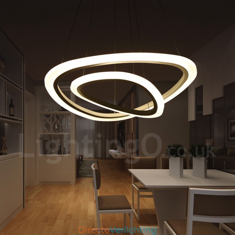 Dimbaar met afstandsbediening Moderne eigentijdse 2-rings aluminiumlegering hanglamp met acryl kap