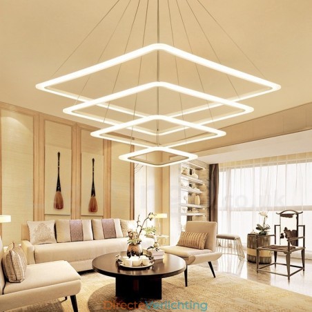 Moderne, eigentijdse hanglamp van aluminiumlegering met 4 lampen en acryl kap Moderne, eigentijdse hanglamp van aluminiumlegering met 4 lampen en acryl kap