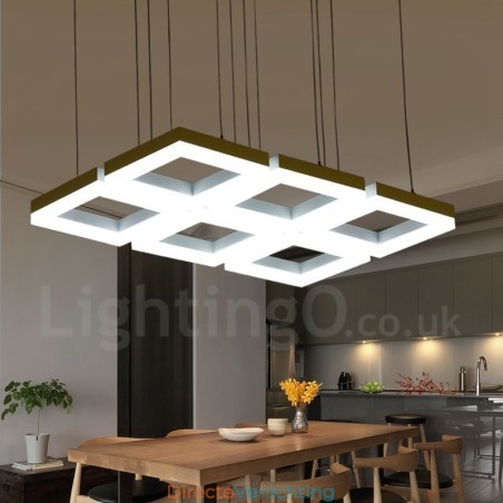 Moderne, eigentijdse hanglamp van aluminiumlegering met 6 lampen en acryl kap Moderne, eigentijdse hanglamp van aluminiumlegering met 6 lampen en acryl kap