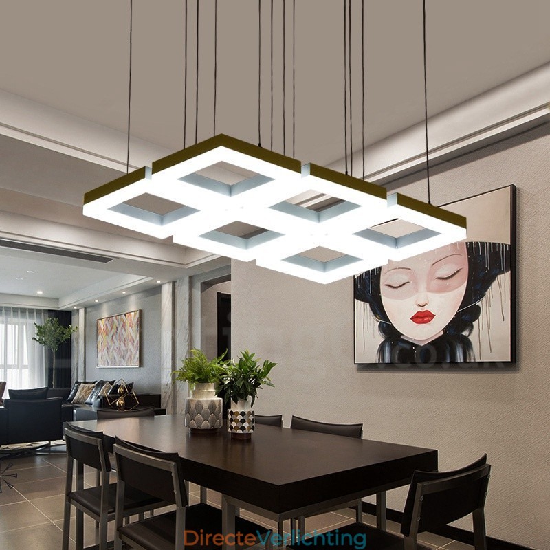 Moderne, eigentijdse hanglamp van aluminiumlegering met 6 lampen en acryl kap