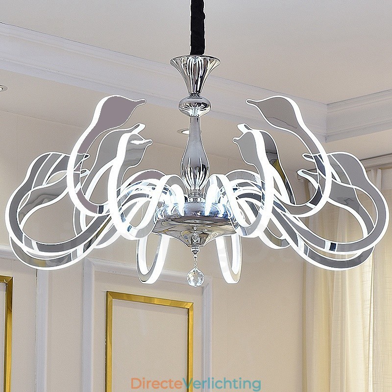 Dimbare moderne eigentijdse 10-lichts stalen kroonluchter met acryl kap