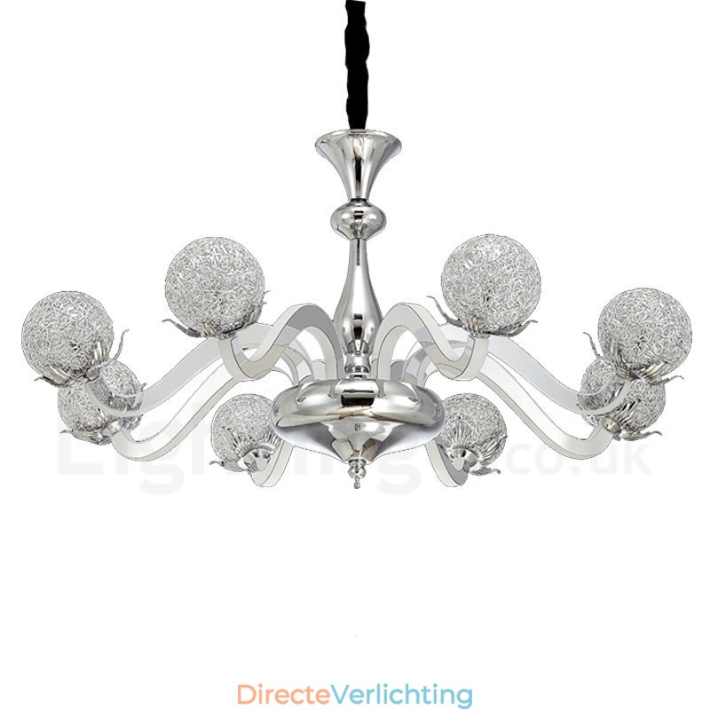 Dimbare moderne eigentijdse 8-lichts stalen kroonluchter met aluminiumlegering kap