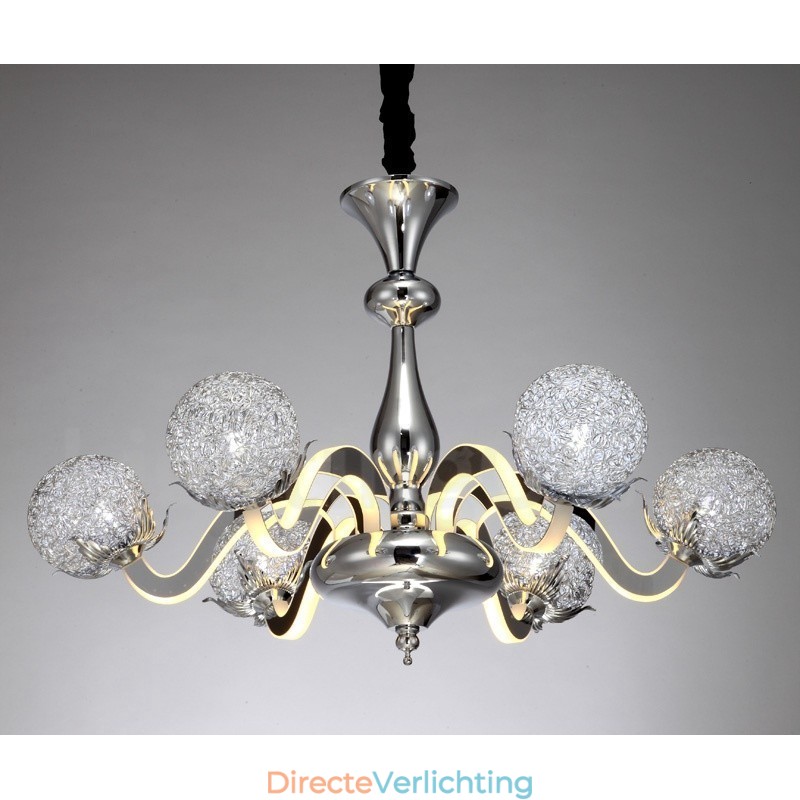 Dimbare moderne eigentijdse 6-lichts stalen kroonluchter met aluminiumlegering kap