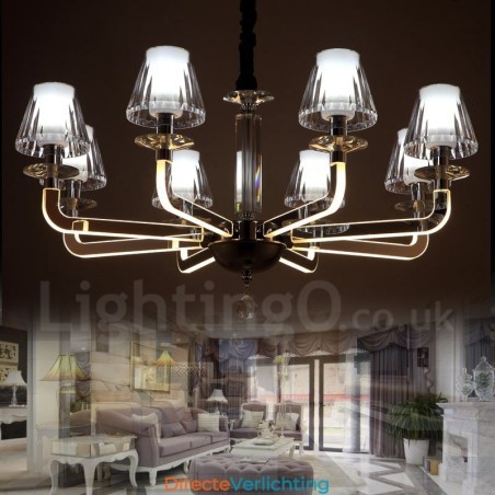 Dimbare moderne eigentijdse 8-lichts kristallen kroonluchter met glazen kap Dimbare moderne eigentijdse 8-lichts kristallen kroonluchter met glazen kap