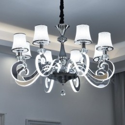 Dimbare moderne eigentijdse 8-lichts stalen kroonluchter met glazen kap