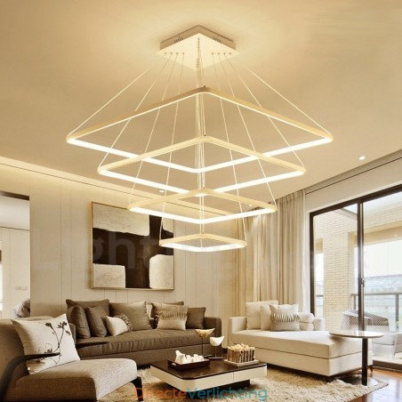 Moderne, eigentijdse hanglamp van aluminiumlegering met 4 lampen en acryl kap Moderne, eigentijdse hanglamp van aluminiumlegering met 4 lampen en acryl kap