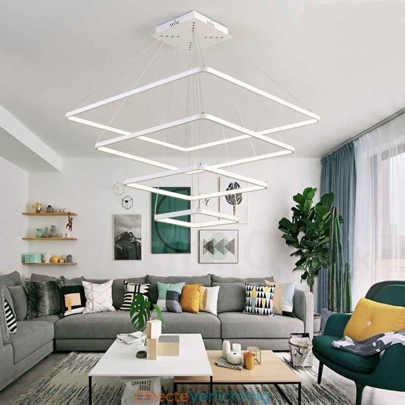 Moderne, eigentijdse hanglamp van aluminiumlegering met 4 lampen en acryl kap