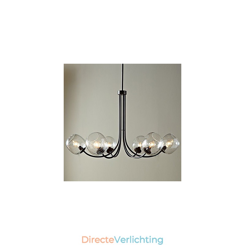 Traditionele kroonluchter met 6 lampen en glazen bubbelkap