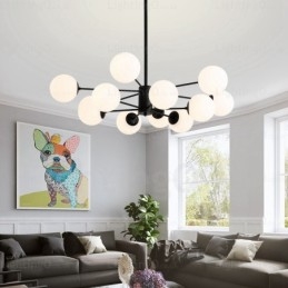 12-lichts Scandinavische kroonluchter met glazen kap
