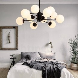 12-lichts Scandinavische kroonluchter met glazen kap