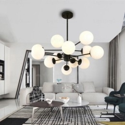 12-lichts Scandinavische kroonluchter met glazen kap