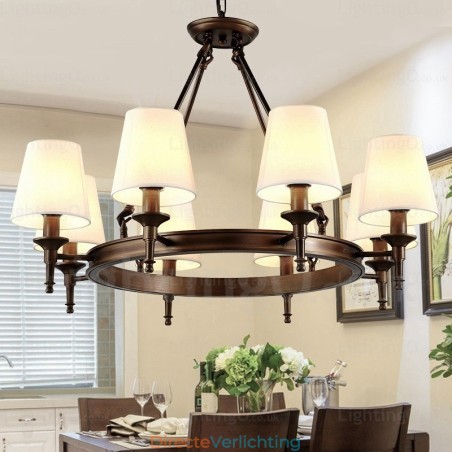 8-lichts hanglamp in Scandinavische landelijke stijl met stoffen kap 8-lichts hanglamp in Scandinavische landelijke stijl met stoffen kap