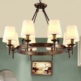 8-lichts hanglamp in Scandinavische landelijke stijl met stoffen kap