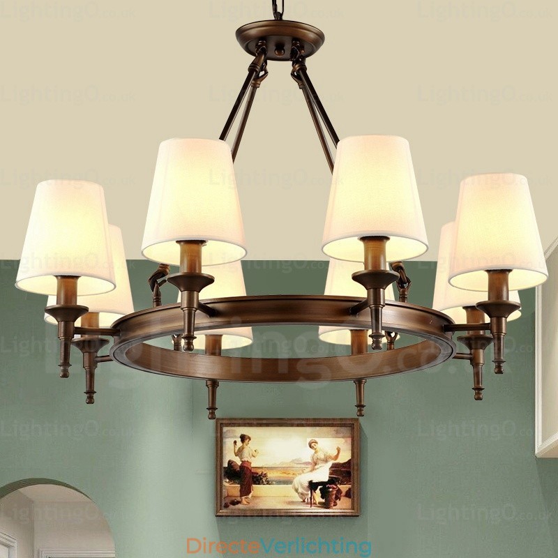 8-lichts hanglamp in Scandinavische landelijke stijl met stoffen kap