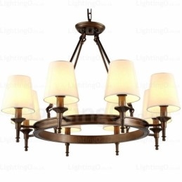 8-lichts hanglamp in Scandinavische landelijke stijl met stoffen kap