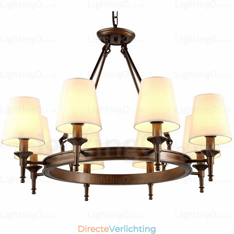 8-lichts hanglamp in Scandinavische landelijke stijl met stoffen kap